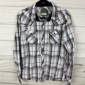 BKE Men's Gray and White Checkered Button Down Shirt